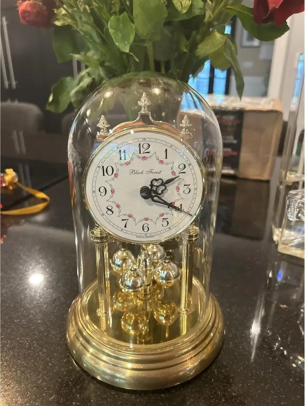 Vintage Black Forest Anniversary Clock with Glass Dome